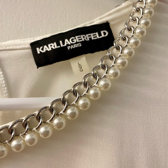 Karl Lagerfeld white sleeveless top with pearl and chain embellishment - Picture 3 of 4